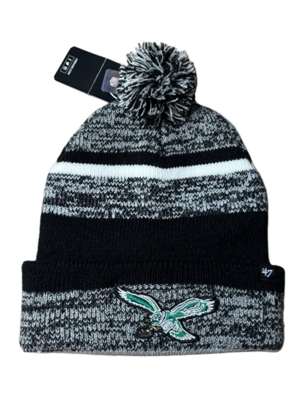 Philadelphia Eagles '47 Brand Pom Knit Beanie Black Gray NFL OSFA